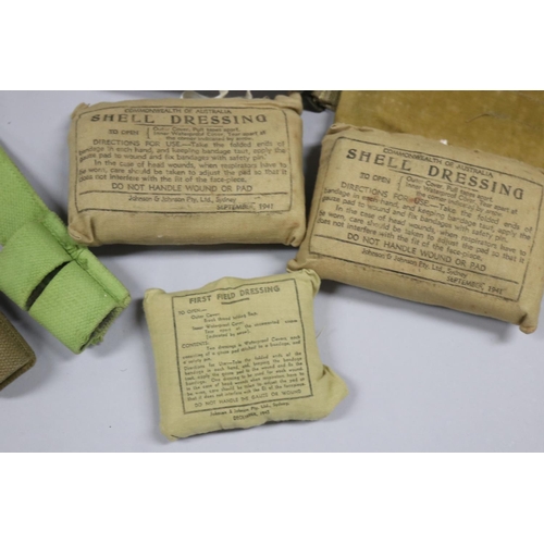 142 - Australian Army WW2 lot of: i) officer's map case, ii) 2 x shell dressings, iii) 2 x First Field dre... 