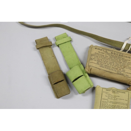 142 - Australian Army WW2 lot of: i) officer's map case, ii) 2 x shell dressings, iii) 2 x First Field dre... 