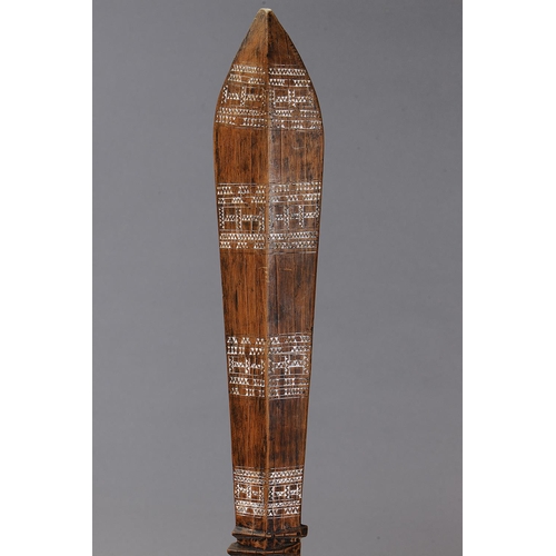 1017 - WAR CLUB, SAMOA ISLANDS. Carved and engraved hardwood and lime. A large, hand-carved wooden war club... 