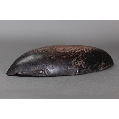 1030 - EARLY HUON GULF FOOD BOWL, TAMI ISLANDS. Carved and engraved hardwood. This old Huon Gulf Food Bowl ... 