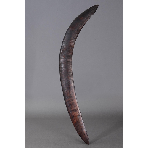 1065 - EARLY FIGHTING BOOMERANG, SOUTH EAST QUEENSLAND. Carved and engraved hardwood. Of crescent form, the... 