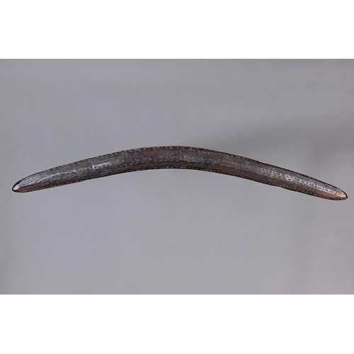 1066 - LARGE FINE EARLY ENGRAVED BOOMERANG, WESTERN NEW SOUTH WALES / SOUTHERN QUEENSLAND. Carved hardwood.... 