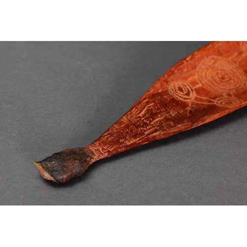 1076 - SUPERB FINE EARLY INCISED SPEAR THROWER (WOOMERA), CENTRAL AUSTRALIA, NORTHERN TERRITORY. Carved and... 