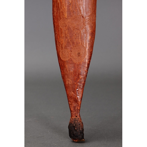 1076 - SUPERB FINE EARLY INCISED SPEAR THROWER (WOOMERA), CENTRAL AUSTRALIA, NORTHERN TERRITORY. Carved and... 