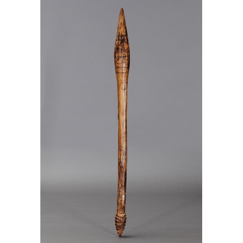 1079 - EARLY THROWING CLUB, CONDAH LAKES, VICTORIA. Carved and engraved hardwood. The curving shaft of circ... 