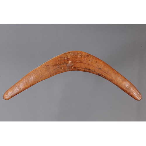 1085 - RARE EARLY BOOMERANG, VICTORIA. Carved hardwood. Of thin bi-convex section with ribbed surface and o... 