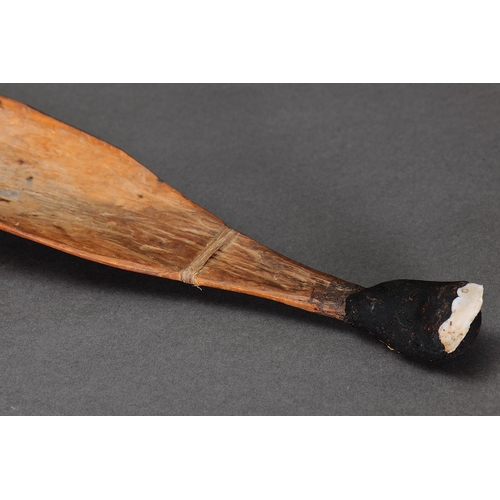 1088 - EARLY SPEAR THROWER (WOOMERA), CENTRAL AUSTRALIA, NORTHERN TERRITORY. Carved hardwood, spinifex resi... 