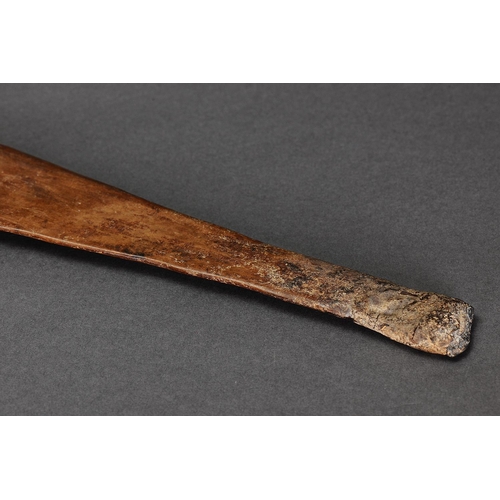 1089 - EARLY SPEAR THROWER (WOOMERA), WESTERN AUSTRALIA. Carved hardwood, spinifex resin and natural pigmen... 