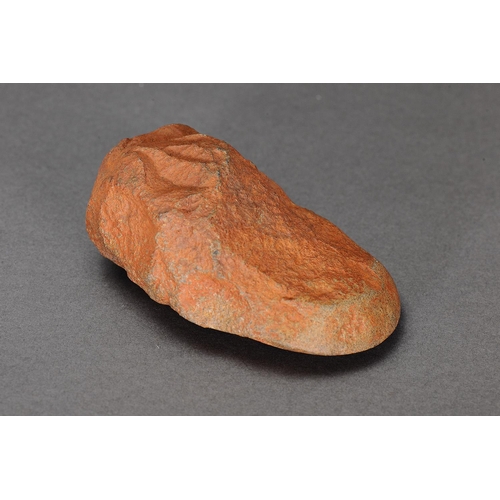 1095 - EARLY LARGE STONE IMPLEMENT, QUEENSLAND. Carved stone and natural pigments. Approx L14.5 x 9cm. PROV... 