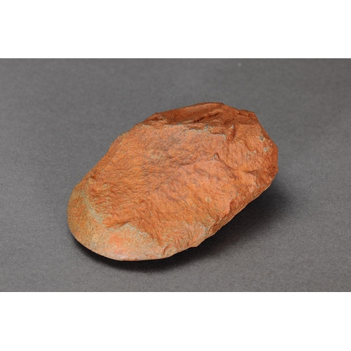 1095 - EARLY LARGE STONE IMPLEMENT, QUEENSLAND. Carved stone and natural pigments. Approx L14.5 x 9cm. PROV... 