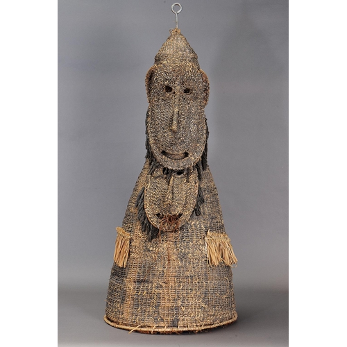 1105 - LARGE KANGANAMAN WOVEN DANCE MASK, MIDDLE SEPIK, PAPUA NEW GUINEA. Woven plant fibre and natural pig... 