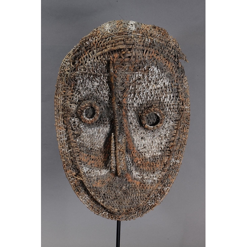 1107 - BASKETRY GABLE MASK, MIDDLE SEPIK, PAPUA NEW GUINEA. Woven plant fibre and natural pigments. Woven m... 