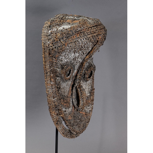 1107 - BASKETRY GABLE MASK, MIDDLE SEPIK, PAPUA NEW GUINEA. Woven plant fibre and natural pigments. Woven m... 