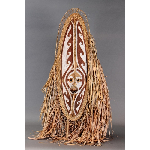 1108 - LARGE BOARD MASK (HOKORE), PAPUAN GULF, PAPUA NEW GUINEA. Carved wood, plant fibre and natural pigme... 