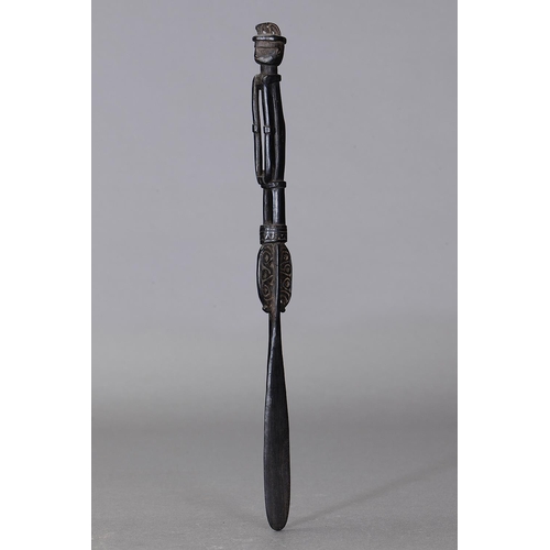 1118 - MASSIM LIME SPATULA, TROBRIAND ISLANDS, PAPUA NEW GUINEA. Carved and engraved hardwood, dark glossy ... 