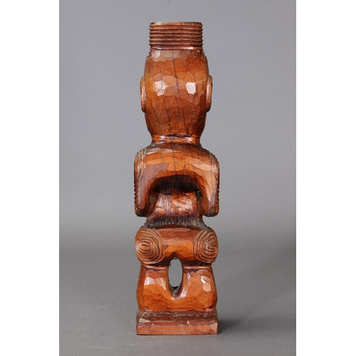 1120 - MAORI TEKOTEKO FIGURE, NEW ZEALAND. Carved and engraved Kauri wood with pua. Standing Maori ancestor... 