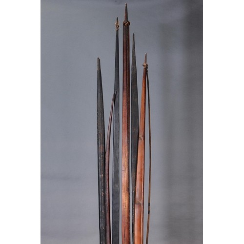 1150 - A COLLECTION OF SIX EARLY BOWS, PAPUA NEW GUINEA. Carved and engraved hardwood and plant fibers. App... 