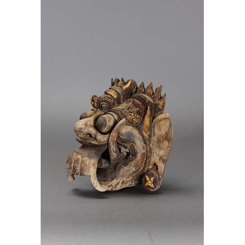 1153 - RANGDE MASK, BALI, INDONESIA. Carved and engraved pule wood and gold paint. Rangda is the demon quee... 