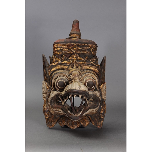 1154 - ANTABOGA TEMPLE MASK, BALI, INDONESIA. Carved and engraved pule wood and gold paint. Antaboga is the... 