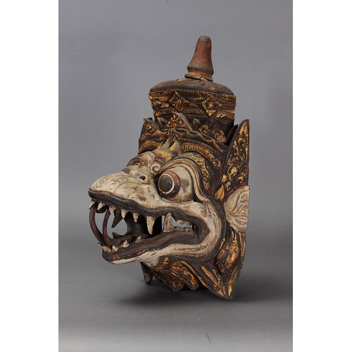 1154 - ANTABOGA TEMPLE MASK, BALI, INDONESIA. Carved and engraved pule wood and gold paint. Antaboga is the... 