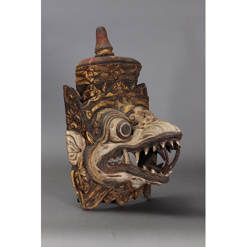 1154 - ANTABOGA TEMPLE MASK, BALI, INDONESIA. Carved and engraved pule wood and gold paint. Antaboga is the... 