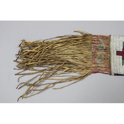 1177 - Rare Antique late 19th century Sioux Indian quilled pipe bag, Hand-treated hide fringed traditional ... 