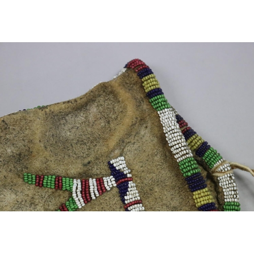 1177 - Rare Antique late 19th century Sioux Indian quilled pipe bag, Hand-treated hide fringed traditional ... 