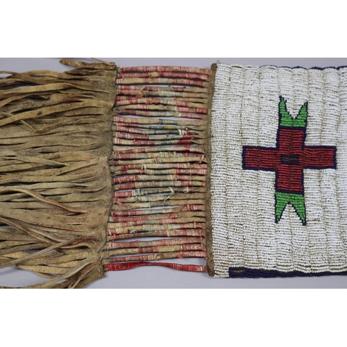 1177 - Rare Antique late 19th century Sioux Indian quilled pipe bag, Hand-treated hide fringed traditional ... 