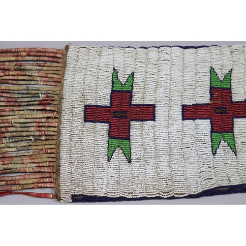 1177 - Rare Antique late 19th century Sioux Indian quilled pipe bag, Hand-treated hide fringed traditional ... 