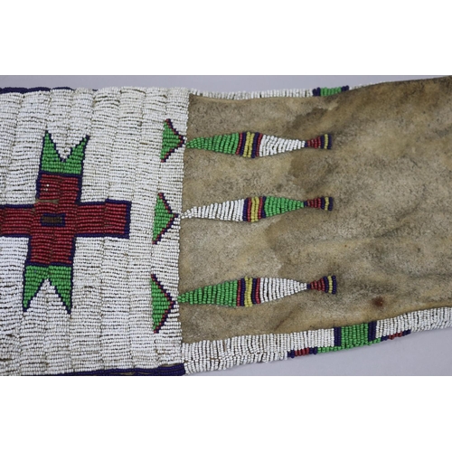 1177 - Rare Antique late 19th century Sioux Indian quilled pipe bag, Hand-treated hide fringed traditional ... 