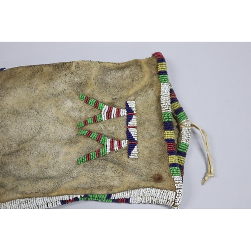 1177 - Rare Antique late 19th century Sioux Indian quilled pipe bag, Hand-treated hide fringed traditional ... 