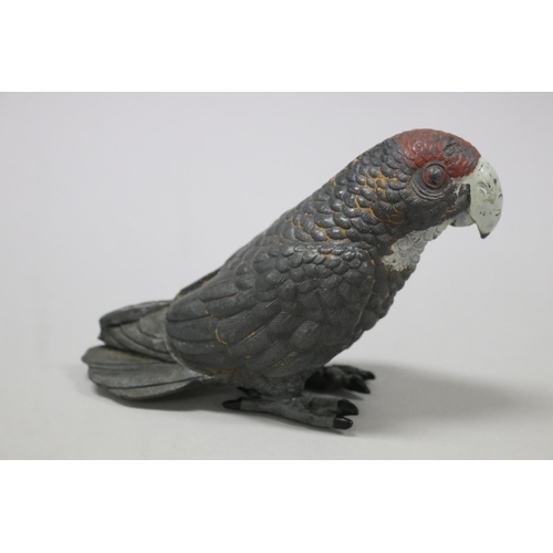 65 - Antique cold painted spelter parrot, unmarked, approx 9cm H x 13cm L