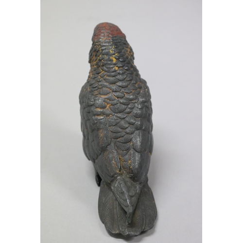 65 - Antique cold painted spelter parrot, unmarked, approx 9cm H x 13cm L