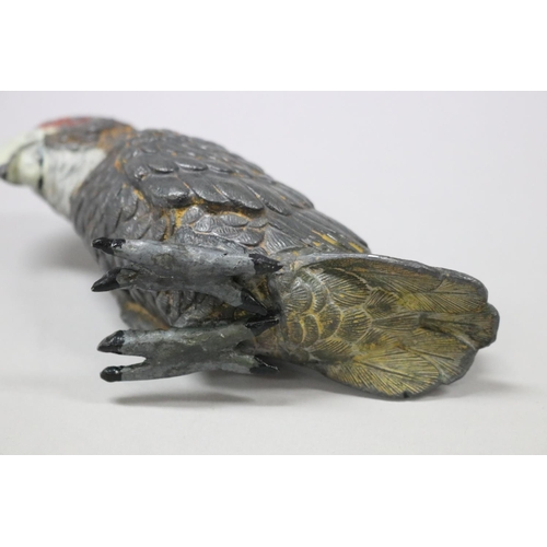 65 - Antique cold painted spelter parrot, unmarked, approx 9cm H x 13cm L