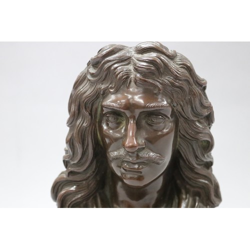 64 - Pierre Joseph Chardigny (1794-1866) French playwright Moliere, bronze bust, signed to back, approx 3... 