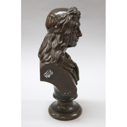 64 - Pierre Joseph Chardigny (1794-1866) French playwright Moliere, bronze bust, signed to back, approx 3... 