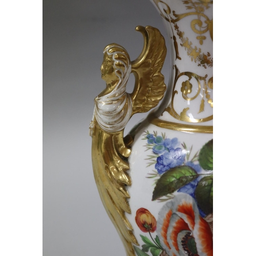 43 - Fine antique porcelain two handled ovoid vase, circa 1820. Well painted on one side with a basket of... 