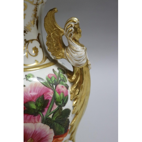 43 - Fine antique porcelain two handled ovoid vase, circa 1820. Well painted on one side with a basket of... 