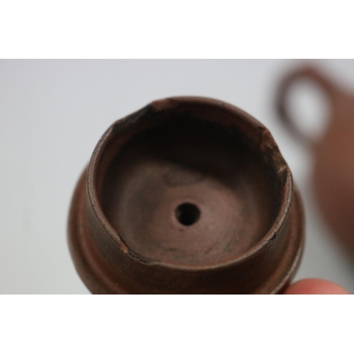 70 - Antique Chinese textured finished melon form Yixing tea pot, vine form loop handle, impressed makers... 