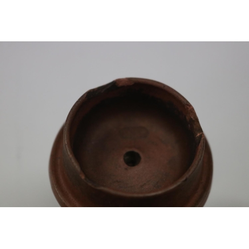 70 - Antique Chinese textured finished melon form Yixing tea pot, vine form loop handle, impressed makers... 