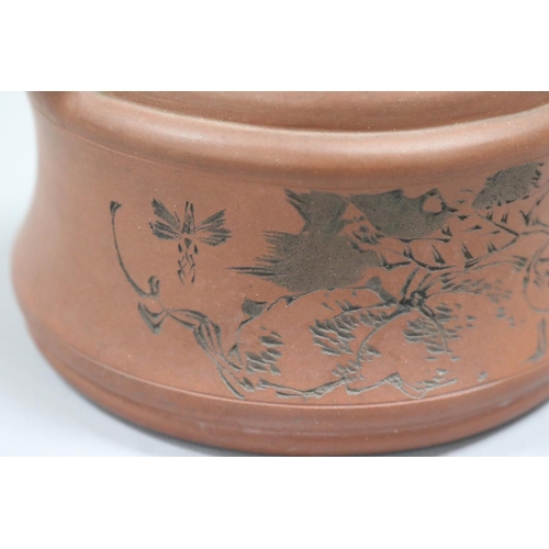 72 - Large size Chinese Yixing Zhusha clay tea pot, of stepped bamboo design. Impressed seal mark to base... 