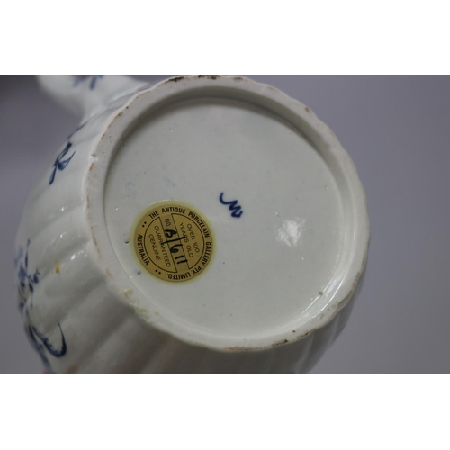 74 - Antique 18th century porcelain blue and white tea pot. of fluted barrel shape, with bud finial handl... 