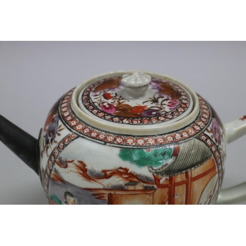 75 - Antique Chinese export 18th century tea pot, with replacement silver spout, loop handle, approx 14cm... 