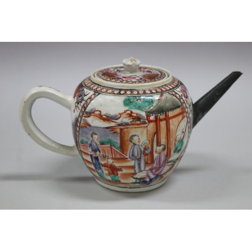 75 - Antique Chinese export 18th century tea pot, with replacement silver spout, loop handle, approx 14cm... 