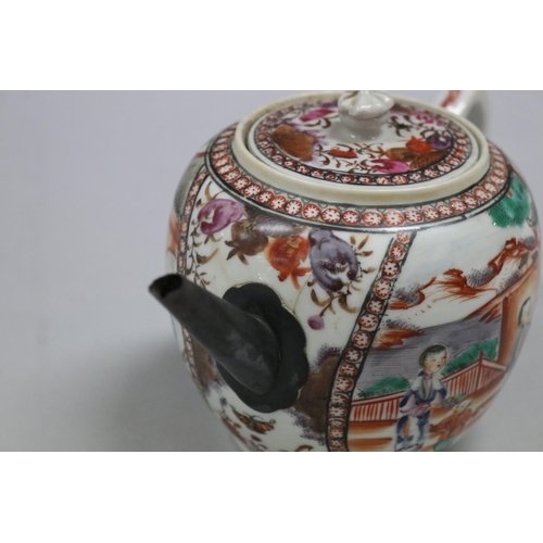 75 - Antique Chinese export 18th century tea pot, with replacement silver spout, loop handle, approx 14cm... 