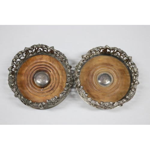 91 - Pair of antique mid 19th century Elkington & Co electroplate magnum wine coasters, each approx 6cm H... 