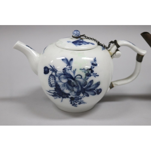 76 - Two antique 18th century tea pots, one Chinese export with replacement spout, staple repairs, along ... 