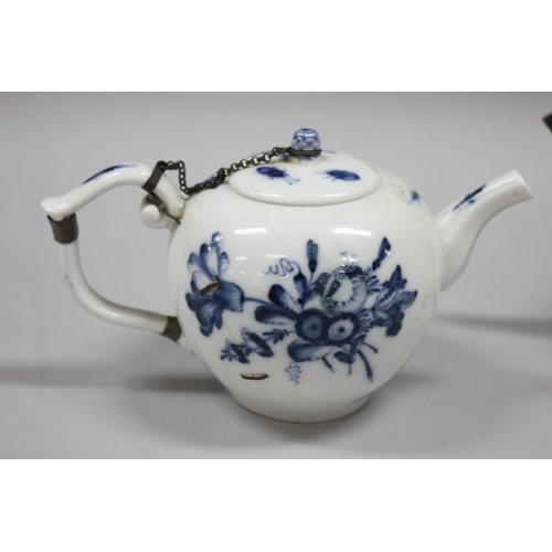 76 - Two antique 18th century tea pots, one Chinese export with replacement spout, staple repairs, along ... 