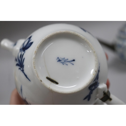 76 - Two antique 18th century tea pots, one Chinese export with replacement spout, staple repairs, along ... 