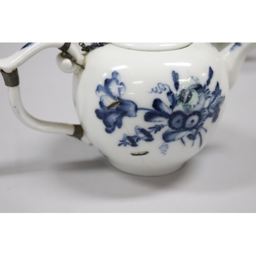 76 - Two antique 18th century tea pots, one Chinese export with replacement spout, staple repairs, along ... 